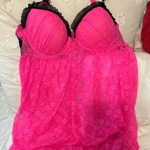 Hot Kiss Fuchsia Lace Chemise with Black Trim